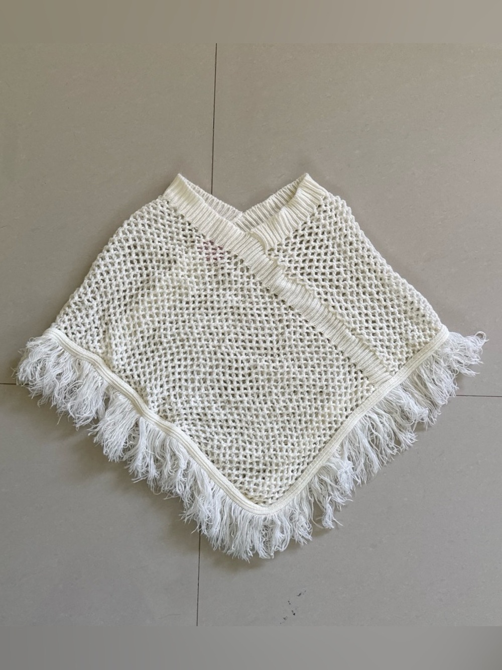 Vintage Xhilaration Cream Crochet Fringe Poncho made in the USA